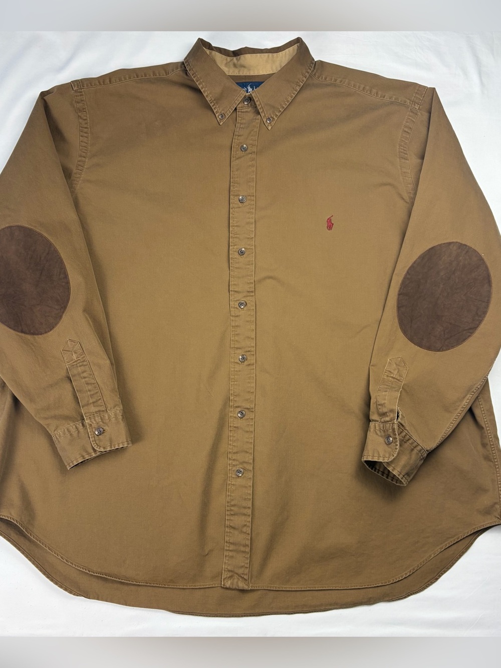 Ralph Lauren Tan/Brown Button-Down Shirt with Suede Elbow Patches